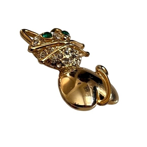 Kitty Cat Pin Brooch Rhinestones Gold Tone Metal - Picture 5 of 6
